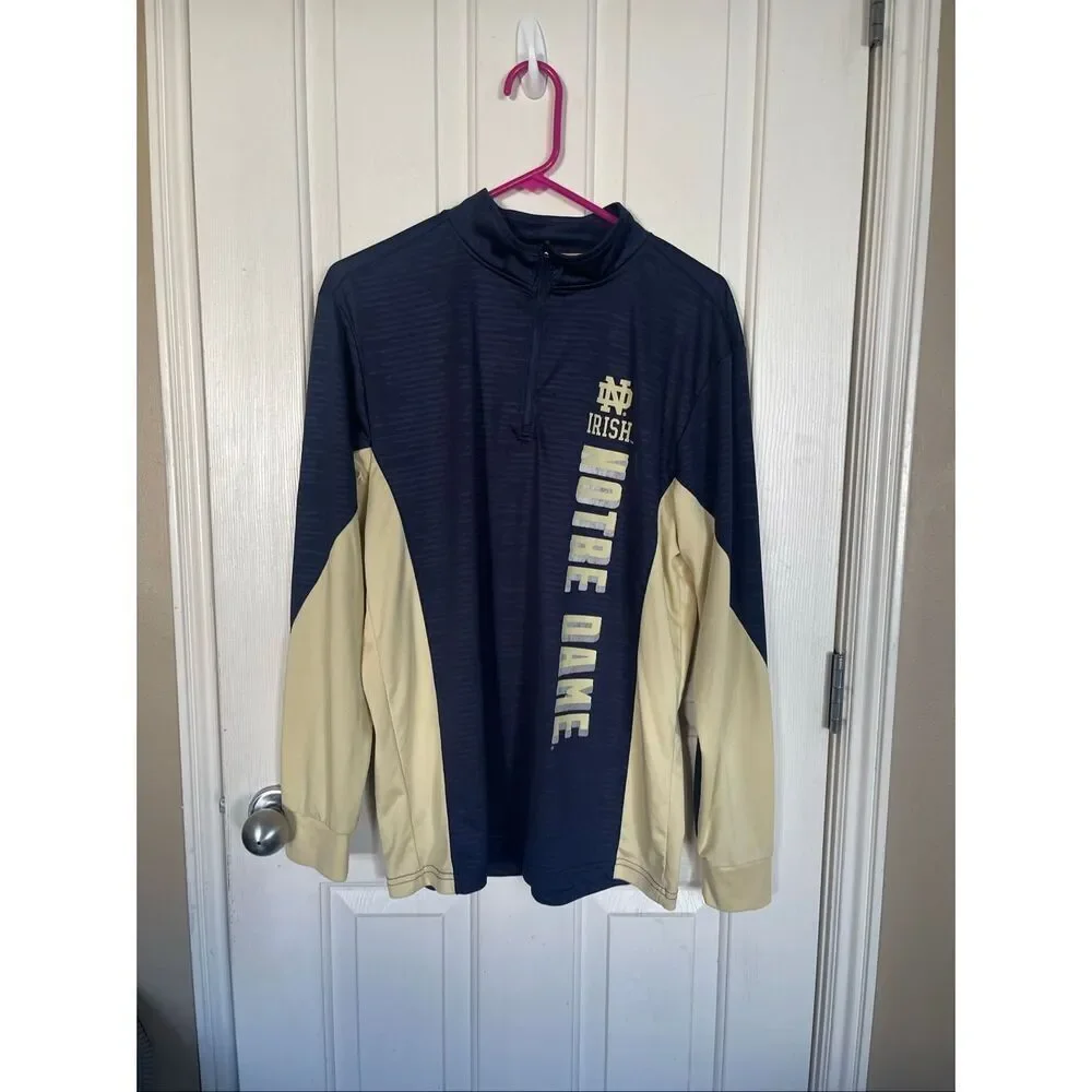 Colosseum Mens Blue Cream Notre Dame Fighting Irish Marled 1/4 Zip Jacket Large